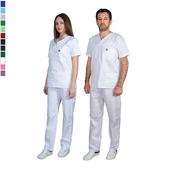 Ιατρική Στολή Μπλούζα - Παντελόνι (Σετ) Unisex Λευκό Ιατρική Στολή Μπλούζα - Παντελόνι (Σετ) Unisex Λευκό