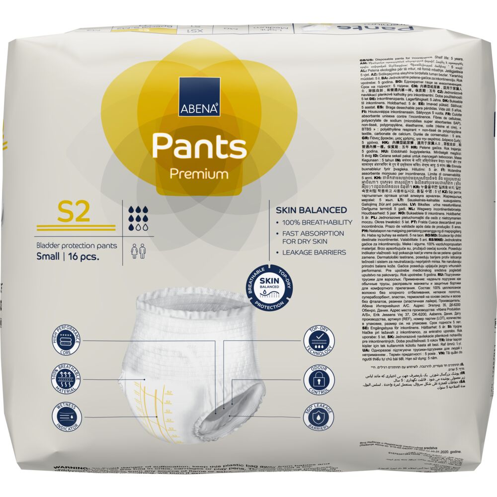 Abena Pants Premium Εσώρουχο ακράτειας Νύχτας S2 1000021319 - Συσκευασία 16 τεμαχίων 