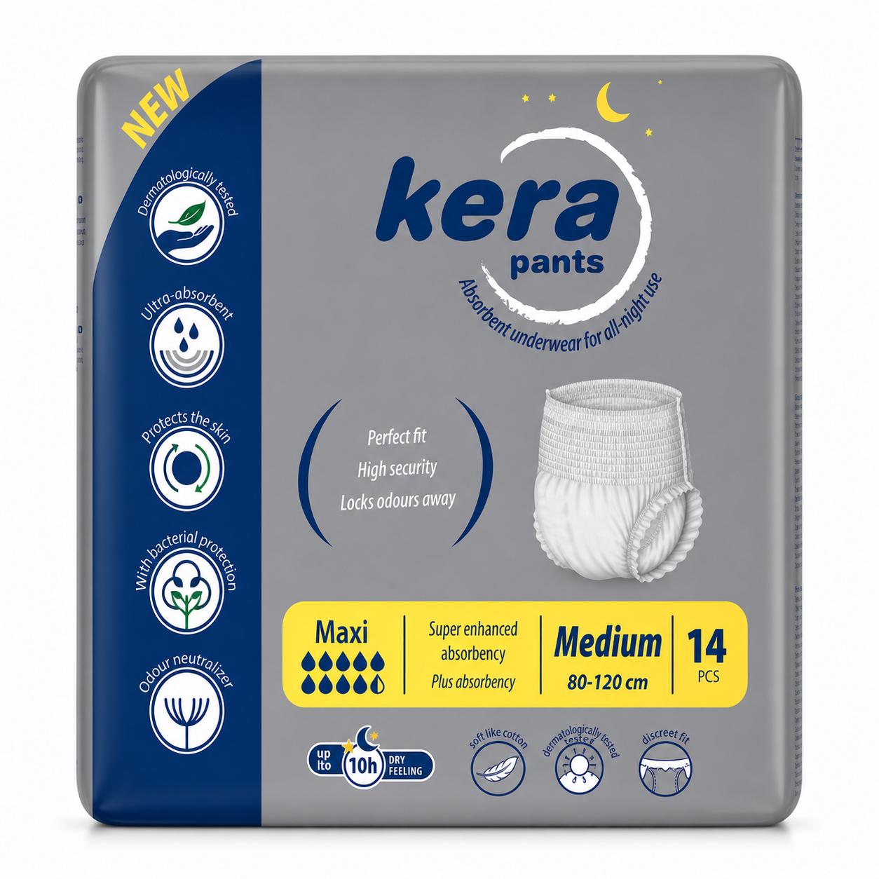 Kera Pants Maxi Εσώρουχα ακράτειας Γκρι νυκτός 10 ώρες Medium (80 – 120 cm) 14 τεμάχια