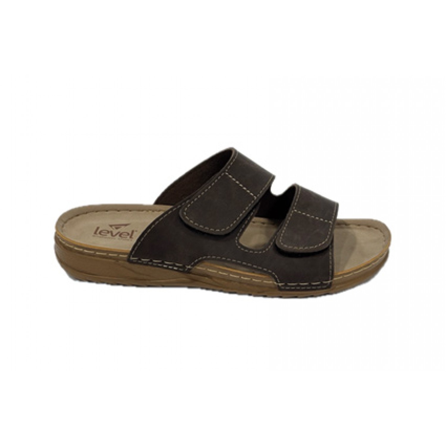 Level Anatomic Ανδρικό ανατομικό σανδάλι δερμάτινο με velcro 593 Καφέ