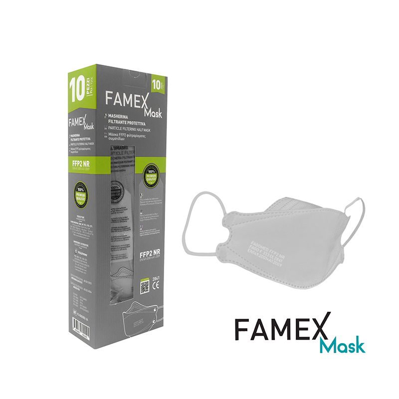 Famex FFP2 N95 Μάσκα Προστασίας - Συσκευασία 10 τεμαχίων Γκρι