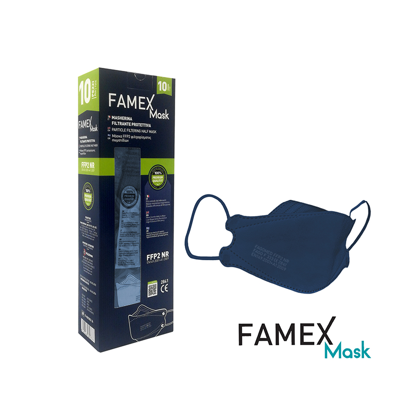 Famex FFP2 NR Μάσκα Προστασίας - Συσκευασία 10 τεμαχίων Σκούρο Μπλε