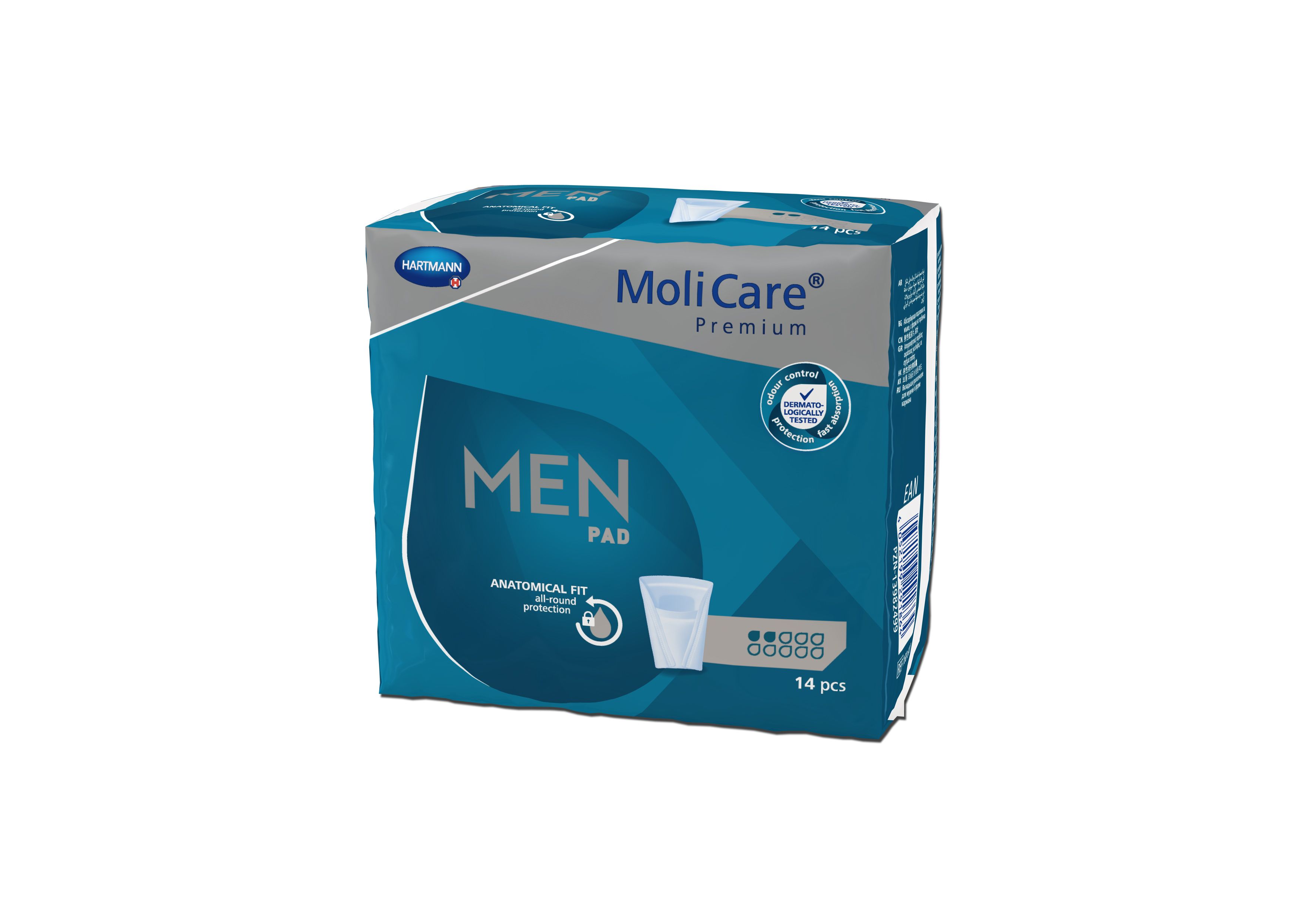 Hartmann Molicare Premium Men Pad Επίθεμα ελαφράς ακράτειας για άντρες 2 Drops 14 τεμάχια 168600