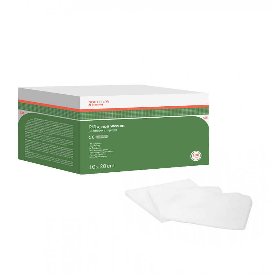 Soft care Επιθέματα γάζας non woven 4ply μη αποστειρωμένα 10cm x 20cm - 100 τεμάχια Soft care Επιθέματα γάζας non woven 4ply μη αποστειρωμένα 10cm x 20cm - 100 τεμάχια