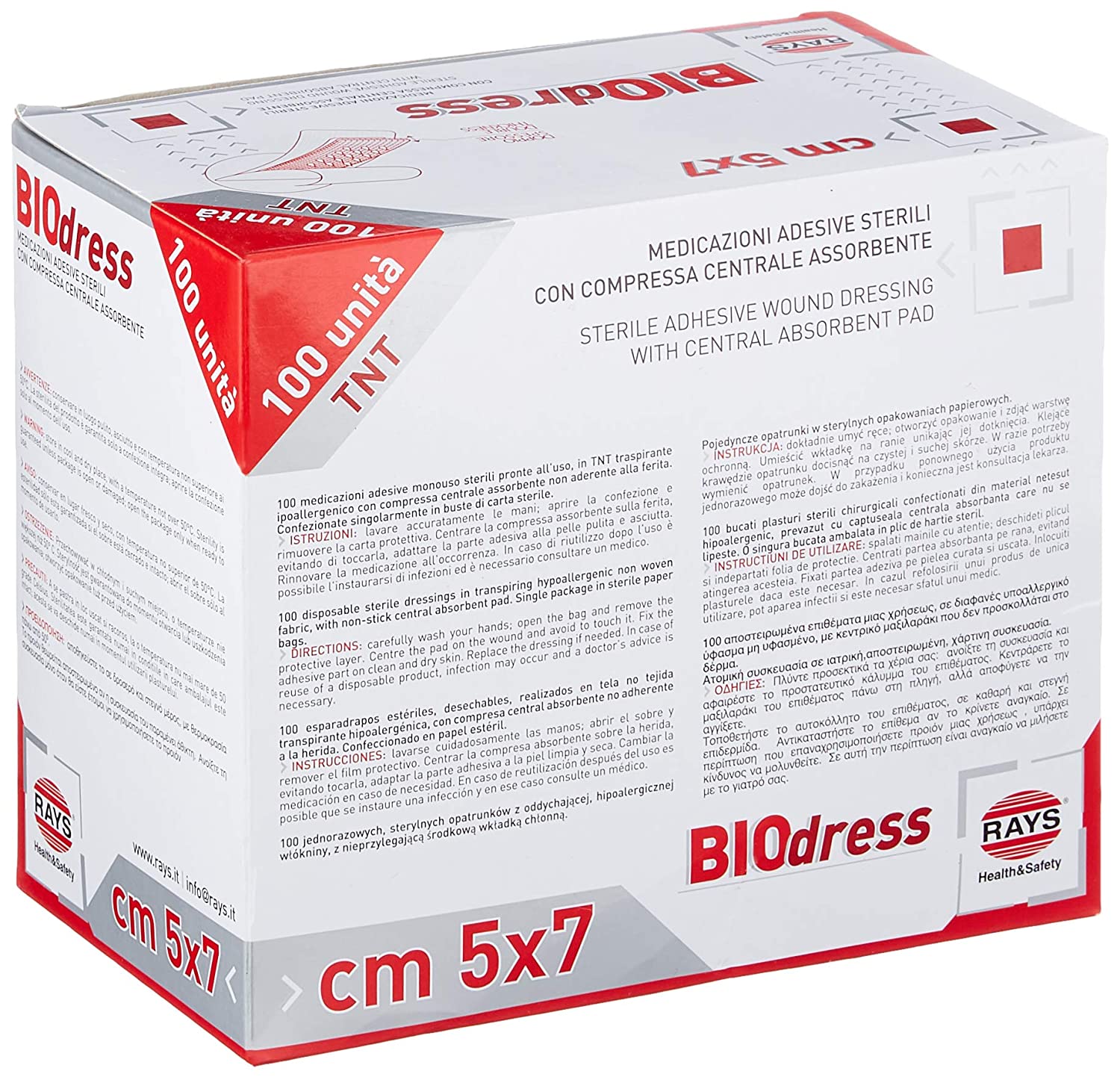 Rays Biodress Αποστειρωμένο αυτοκόλλητο επίθεμα πληγών Non Woven 257-15-001 5x7cm - 100 τεμάχια