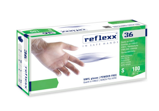 REFLEXX 36 Γάντια Βινυλίου Χωρίς Πούδρα Διάφανα (100 τεμάχια)