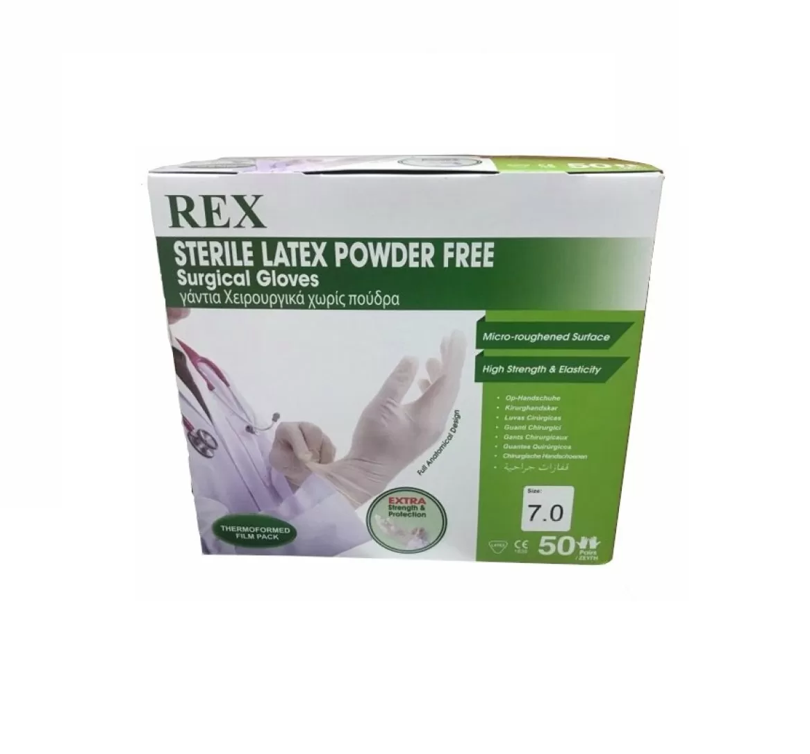 REX Γάντια αποστειρωμένα χωρίς πούδρα RXSTNP70 7.0 - 50 ζεύγη