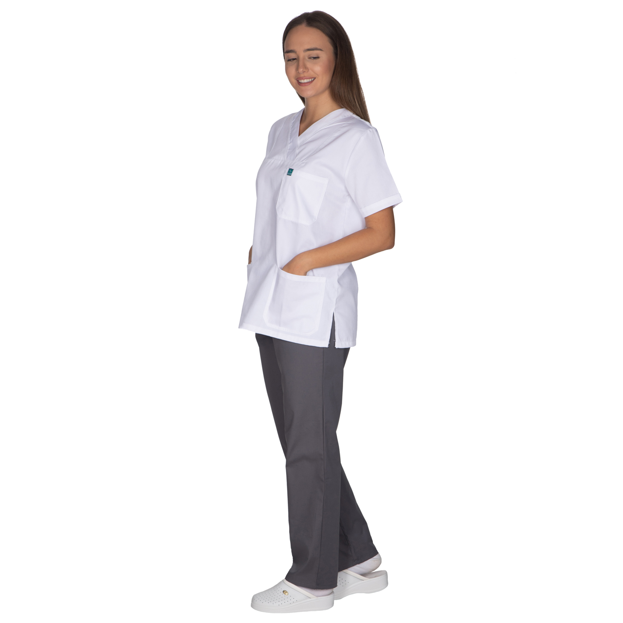 Ιατρική Στολή Μπλούζα - Παντελόνι (Σετ) Unisex Λευκό - Γκρι 